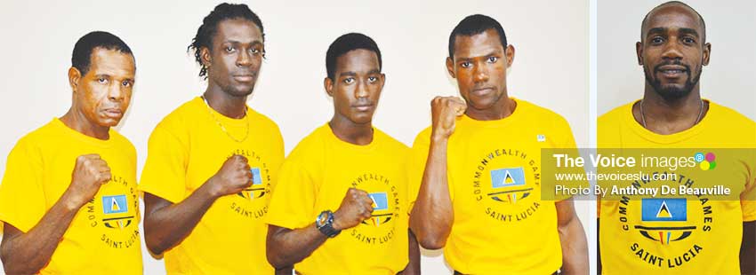 Image: (L-R) Boxing Coach Conrad Frederick, Lyndell Marcellin, Nathan Ferrari, Marvin Anthony, track and athlete Albert Reynolds .(PHOTO: Anthony De Beauville)