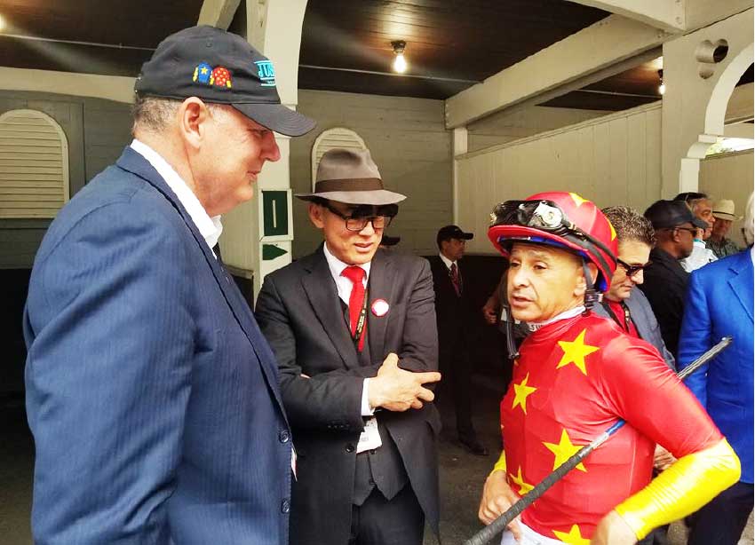 Prime Minister Allen Chastenet pictured here with Teo ah-King (centre) and Triple Crown winning jockey Mike Smith (Credit @ Facebook post of Allen Chastanet)