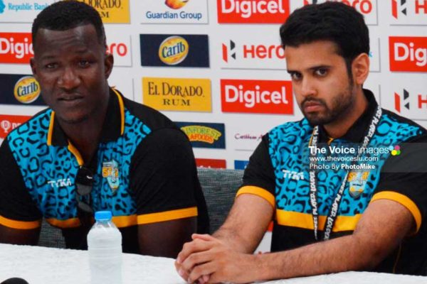 Image: (l-r) Daren Sammy and Mohammed Khan at Wednesday pre match press conference at the Harbor Club (Photo: Anthony De Beauville)