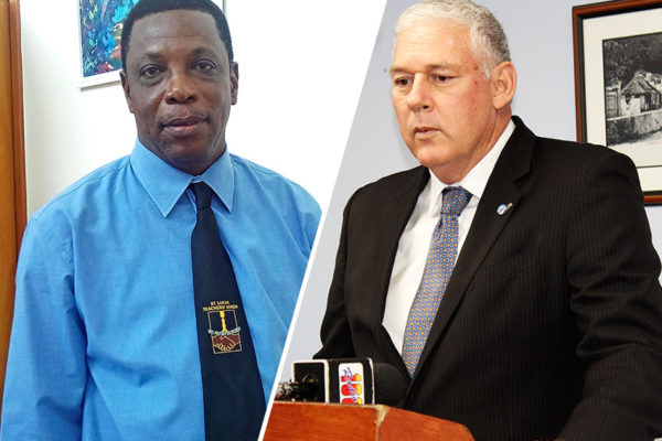 Image of Saint Lucia Teachers Union (SLTU) President, Julian Monrose & Prime Minister Allen Chastanet [PHOTO: PhotoMike]