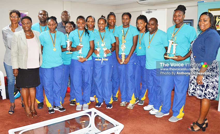 Image: A photo moment for Team Saint Lucia ECVA 2018 Champions along with the Technical staff, SLVA executive and Deputy Permanent Secretary in the Department of Youth Development and Sports, LiotaCharlemange – Mason (Photo: Anthony De Beauville)