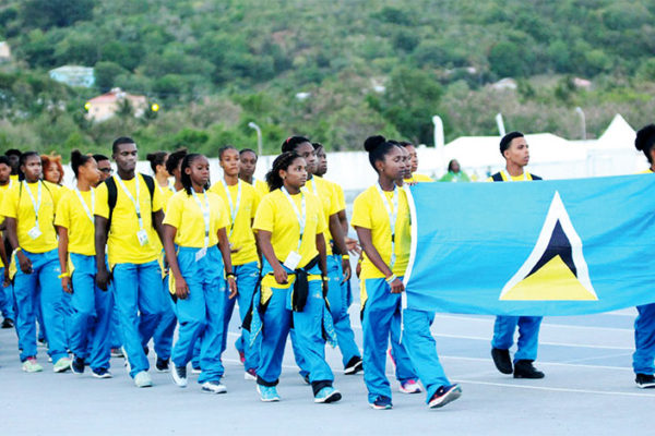 Image of Team Saint Lucia on parade at the opening ceremony of the Windward Islands Schools Games (Photo: DP)