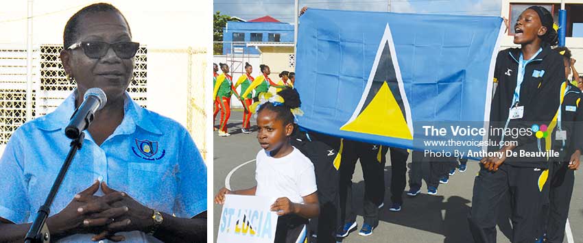 Image: Saint Lucia Netball Association President Rufina Paul and Saint Lucia Under-16 girls on parade (PHOTOS: Anthony De Beauville)