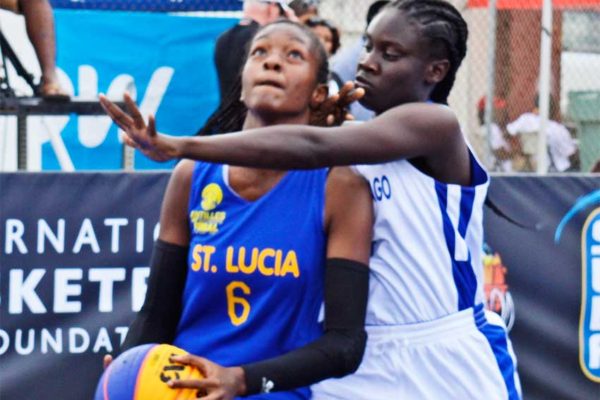 Some of the female action between Saint Lucia and Trinidad and Tobago during the hosting of the Antilles IBF 3X3 Under -18 Tournament at the Vigie Multipurpose Sports Complex (Photo: Anthony De Beauville)