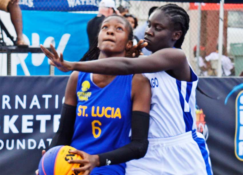Some of the female action between Saint Lucia and Trinidad and Tobago during the hosting of the Antilles IBF 3X3 Under -18 Tournament at the Vigie Multipurpose Sports Complex (Photo: Anthony De Beauville)