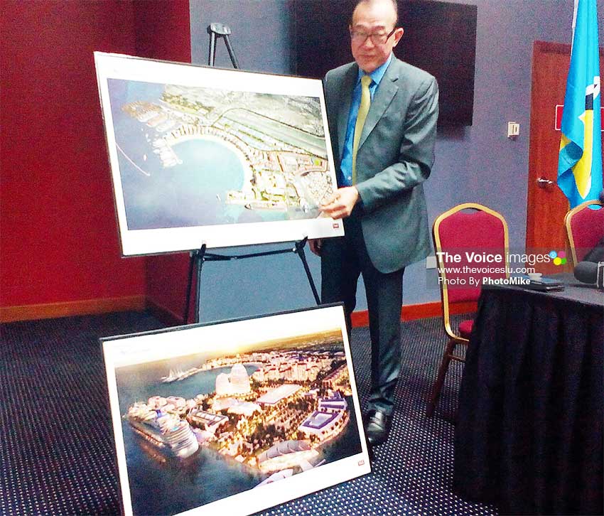 Image: Master Developer Teo Ah-khing showing what Vieux Fort will look like... if all goes well! (PHOTO: PhotoMike)