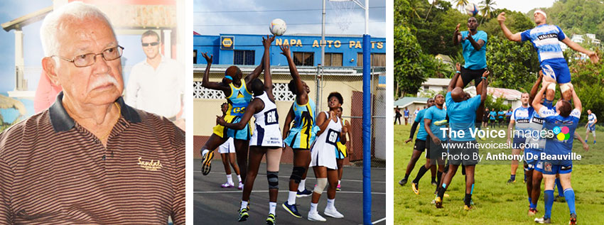 Image: (L-R) Sports Consultant, Joseph ‘Reds’ Perreira, Saint Lucia versus Saint Martin (Netball, Saint Lucia versus Martinique (Rugby). (PHOTO: Anthony De Beauville)