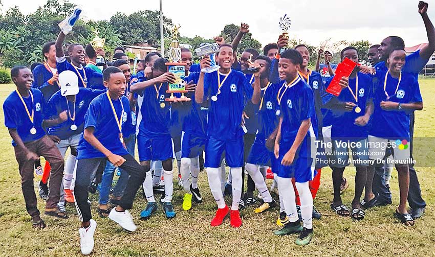 Image: Newly crowned champions, Central Castries celebrates their 2-0 win over Marchand. (PHOTO: Anthony De Beauville)