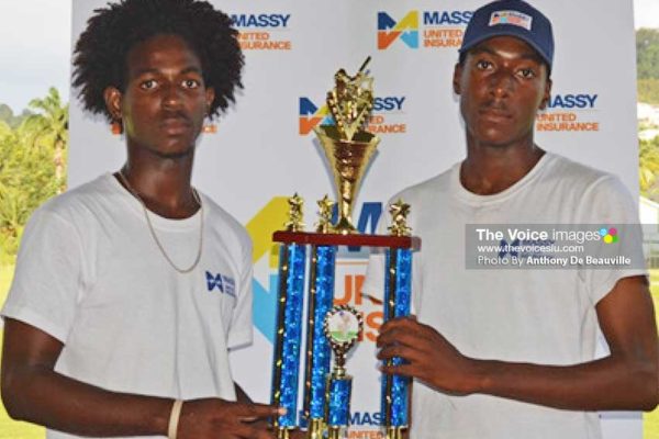 Image: (L-R) Joint champions for 2018 as the two captains Sir Arthur Lewis Community College and Entrepot Secondary share the special moment. (PHOTO: Anthony De Beauville)