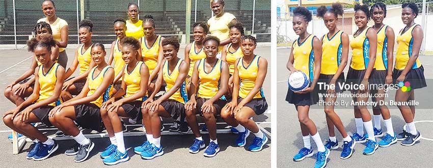 Image: (L-R) National Under16s with team officials; Sanya Antoine – Team Manager, Verne Alexander – Assistant Coach and Shem Maxwell – Head Coach; returning players from 2018, Mia Peter, JermiaSonson, Racquel John, Renala Francis and Dasha Eugene . (PHOTO: Anthony De Beauville)