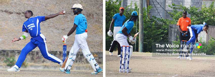 Image: (L-R) Central Castries fast bowlers Dillan John took 4 for 39 and Sanjay Hayle 2 for 36 versus Gros Islet. (PHOTO: Anthony De Beauville)