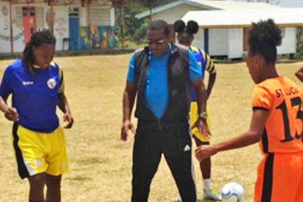 Image: SLFA newly appointed football coach Jamaal Shabazz during a training stint on Saturday. (PHOTO: EB)