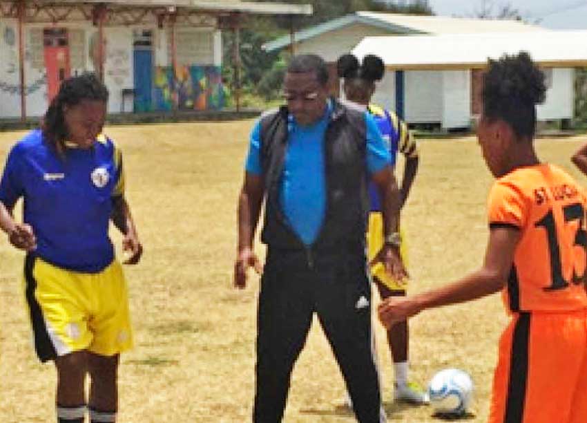 Image: SLFA newly appointed football coach Jamaal Shabazz during a training stint on Saturday. (PHOTO: EB)