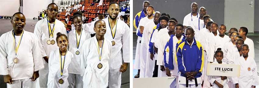 Image: (L-R) Medal winners; Team Saint Lucia on the opening day of the championship. (PHOTO: UT)