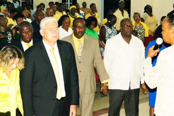 Image of Prime Minister Allen Chastanet and his wife Raquel DuBoulay-Chastanet and Cabinet Ministers at Thursday’s church service.
