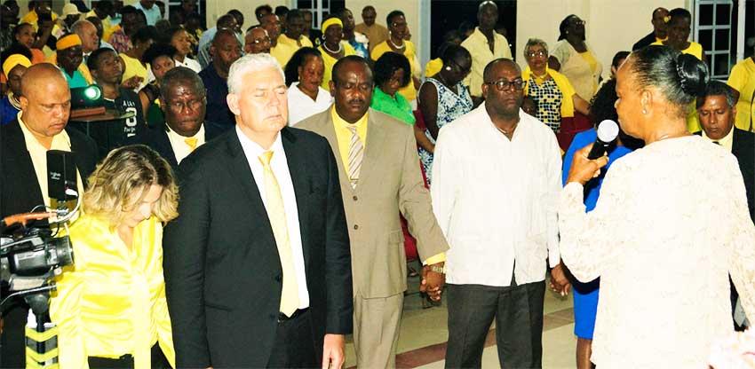 Image of Prime Minister Allen Chastanet and his wife Raquel DuBoulay-Chastanet and Cabinet Ministers at Thursday’s church service.
