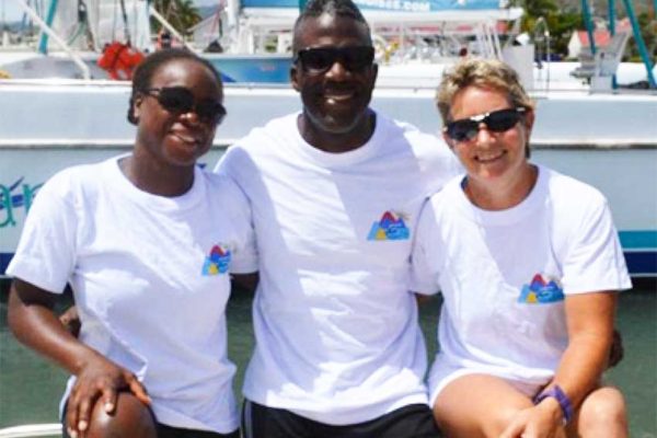 Image: (L-R) The local trio who will attempt to swim across the Channel, Vanessa Eugene, Rodriguez Constantine and Monique Devaux-Lovell. (Photo: SD)