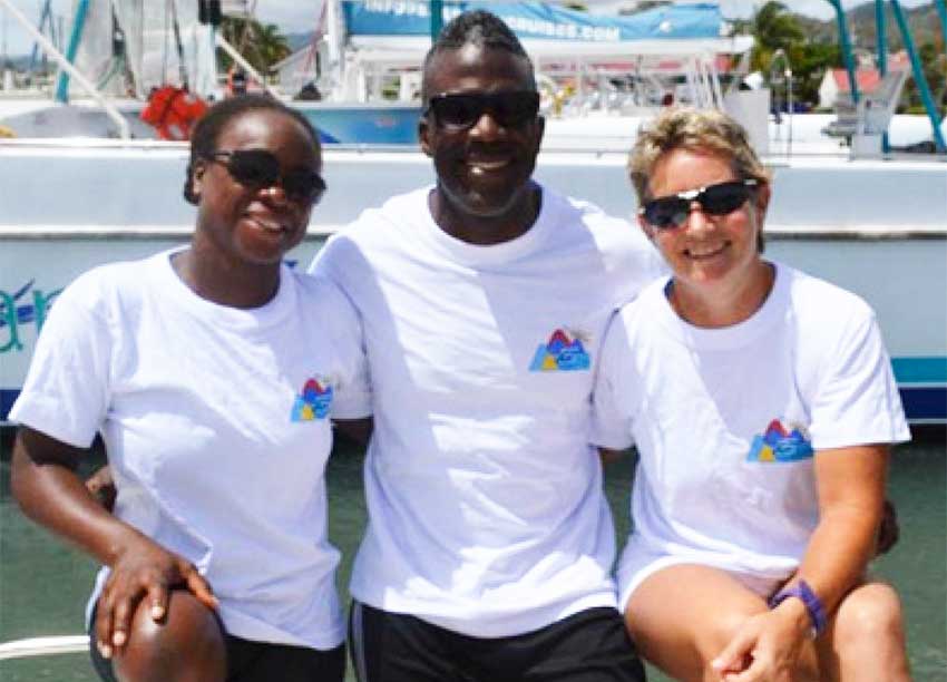Image: (L-R) The local trio who will attempt to swim across the Channel, Vanessa Eugene, Rodriguez Constantine and Monique Devaux-Lovell. (Photo: SD)