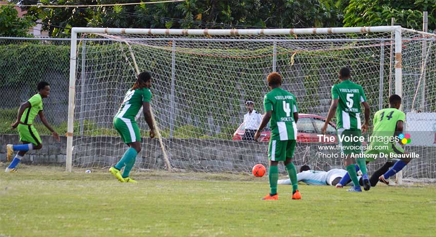 Image: Joel Lubin No.14 put Mon Repos ahead in the 2nd minute of play. (PHOTO: Anthony De Beauville)