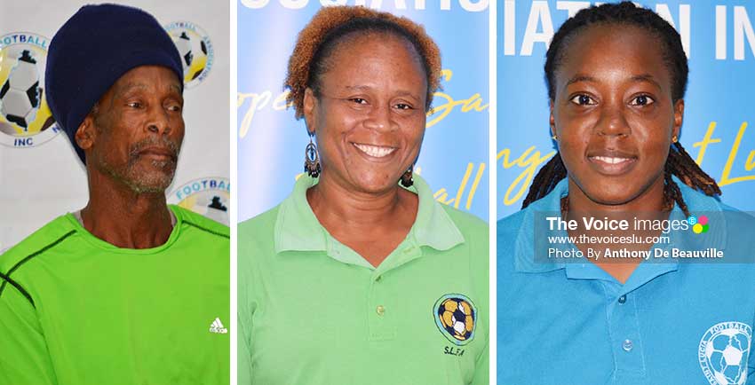 Image: (L-R) Trevor Ander (Head Coach), Liz Mary Campbell (Manager) Ellaisia Marquis (Captain). (PHOTO: Anthony De Beauville)