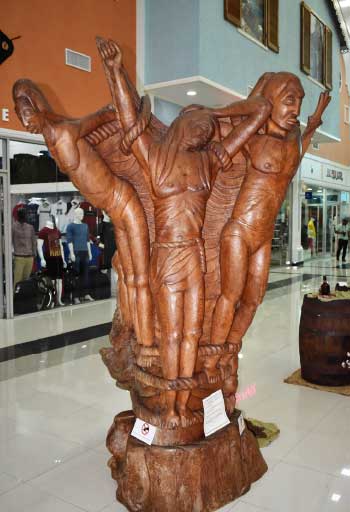 Image: Centrepiece of exhibition. The Sculpture depicts a Crucifixion and Struggle of the Human Spirit. 