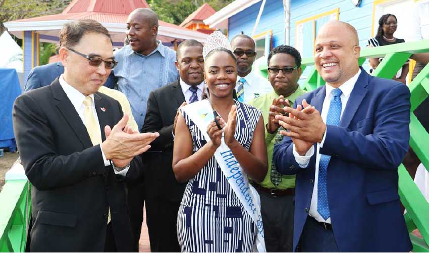 Image: Taiwanese Ambassador Douglas Shen, Miss Soufriere Sancia Charlemagne, and Herod Stanislas, Minister in the Ministry of Agriculture, Fisheries, Physical Planning, Natural Resources and Co-operatives at the Opening of Hummingbird Beach Park.