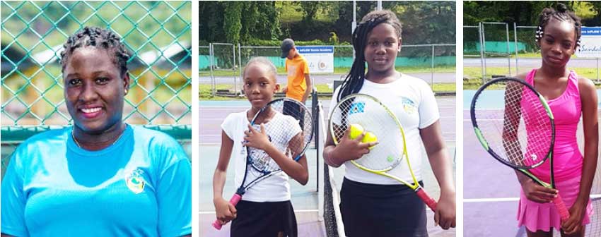 Image: (L-R) Tournament Director – Scyla Murray; Girls Under 12 Brianna Jn Baptiste, Latoya Murray and Amara Jn Marie. (PHOTO: SLTA/ Anthony De Beauville)