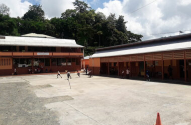 Image: an almost empty school play ground at the Gordon Walcott Methodist Combined