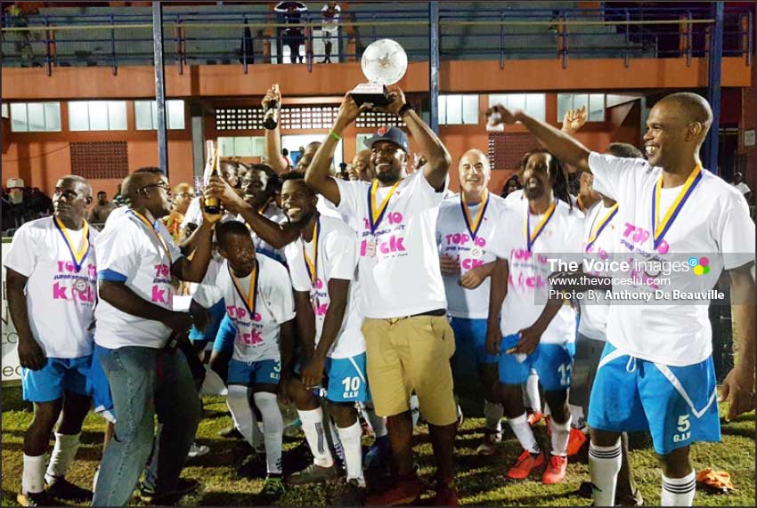 Image: Gros Islet celebrate their Super 10 Knockout victory. (PHOTO: Anthony De Beauville)