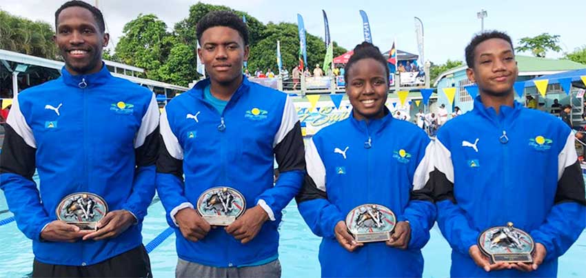 Image: (L-R) Jean Lux Zephir, JayhanOdlum-Smith, Mikaili Charlemagne and Antoine Destang, Saint Lucia’s high point winners at OECS 2019. (PHOTO: SLAF)