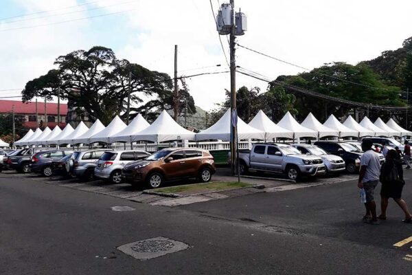 Image of tents already erected on The Sir Derek Walcott Square for Assou Square