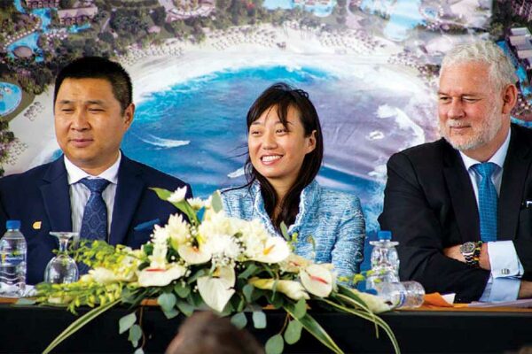 Image: (L-R) Jiang Tang (VP of Galaxy Group), Ying Jin (CEO of Caribbean Galaxy Real Estate Ltd.) and Prime Minister Honourable Allen Chastanet