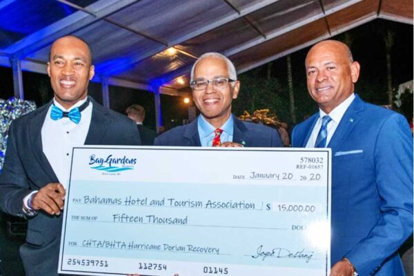 Image From Left: Sanovnik Destang, Executive Director of Bay Gardens Resorts; Bahamas Minister of Tourism and Aviation DionisioD’Aguilar; and Carlton Russell, President of the Bahamas Hotel and Tourism Association (BHTA) at the opening of Caribbean Travel Marketplace in The Bahamas.