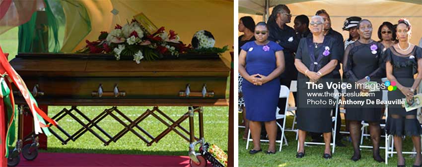 Image: (L-R) The casket with Cassius Glasgow’s body; second from left his mother, a pillar of strength. (Photo: Anthony De Beauville)