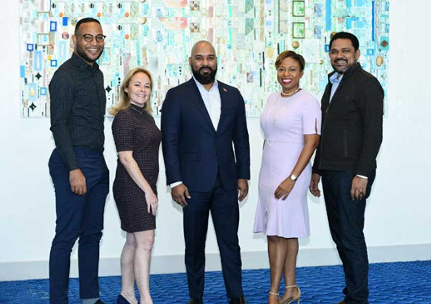 Image: CSHAE Executive Committee: Brian Frontin (center) with (from left) Miles B. M. Mercera of Curaçao, Véronique Legris of Saint Martin, Stacy Cox of Turks & Caicos, and St Lucia’s Noorani Azeez.