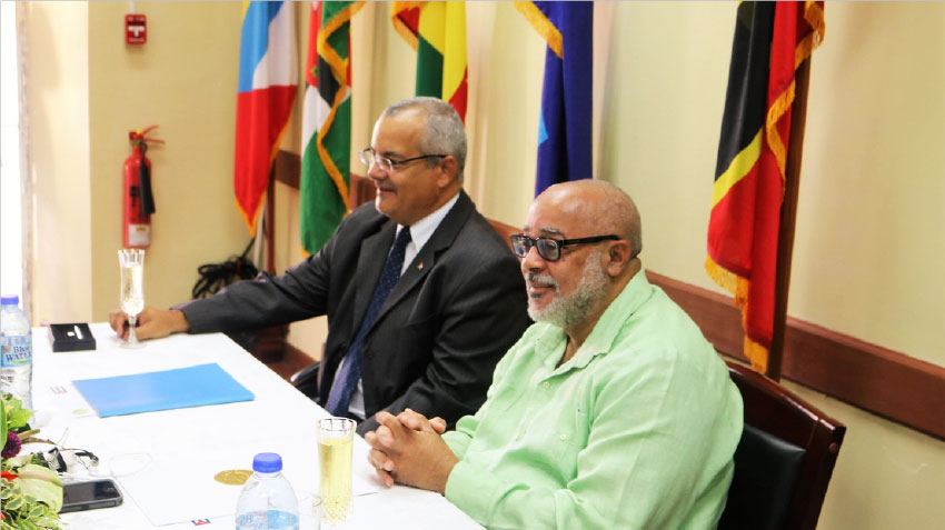 Image: Ambassador of the Republic of Cuba Saint Lucia/OECS Alejandro Simancas Marin (left) and Director General of the Organisation of Eastern Caribbean States Didacus Jules.
