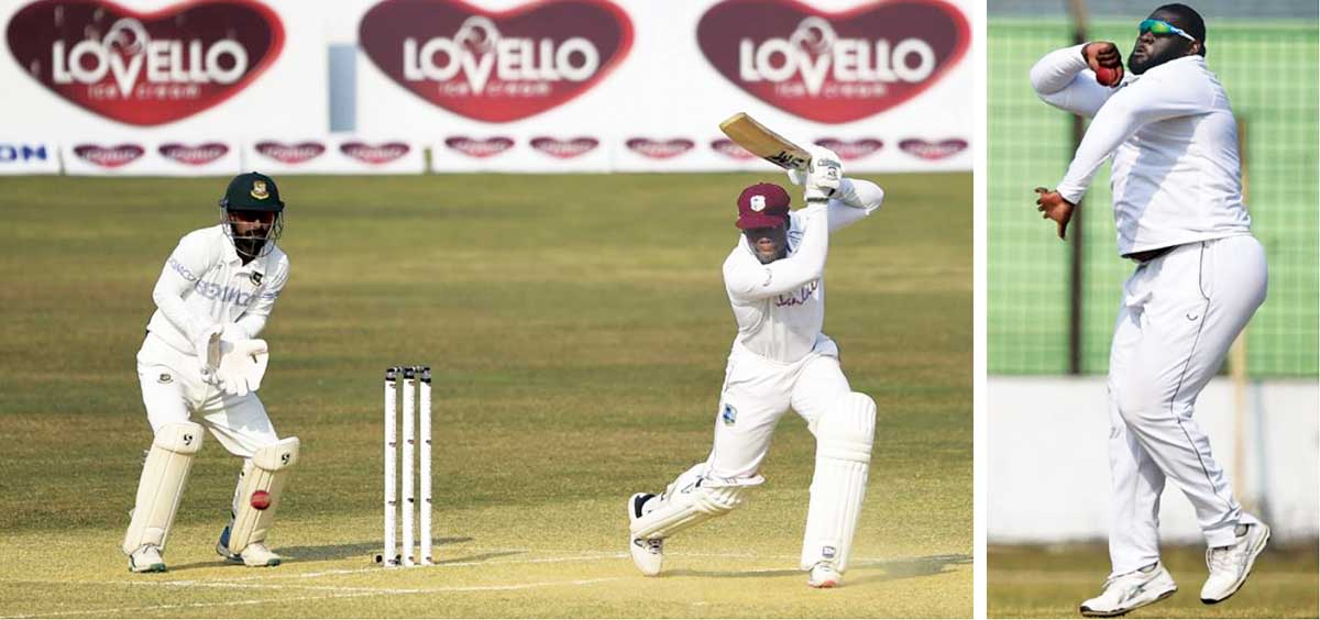 Image: Nkrumah Bonner strokes one through point; Rahkeem Cornwall picked up 3 for 81 from 27 overs in Bangladesh 2nd innings. (AFP via Getty Images)