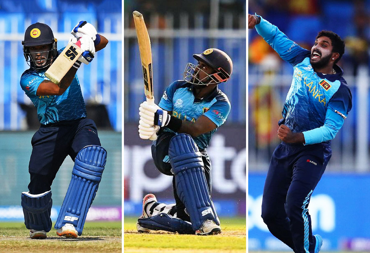 (l-r) Sri Lanka opening batter Pathum Nissanka and Charith Asalanka and all rounder Wanindu Hasaranga (Photo: AFP/ ICC/ GI) 
