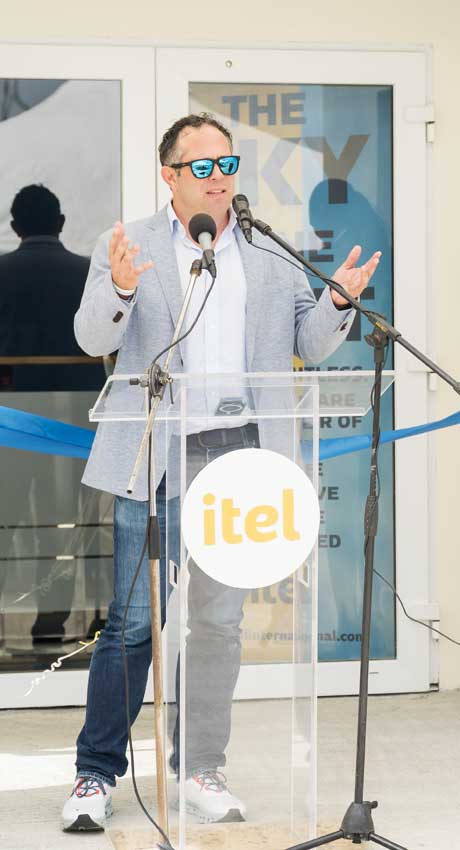 itel's Founding Chairman and CEO, Yoni Epstein shares his remarks during the opening of itel's third site in St Lucia held today in Vieux Fort.