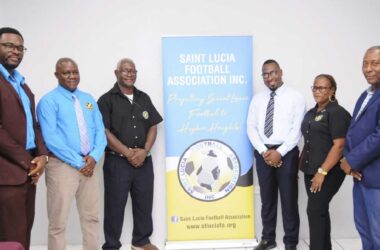 SLFA President Lyndon Cooper ( far right) and executive members at the 35th annual congress, in Vieux Fort …