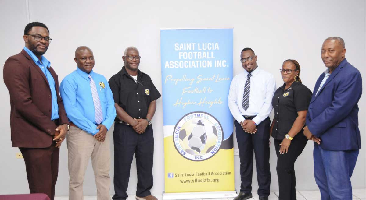 SLFA President Lyndon Cooper ( far right) and executive members at the 35th annual congress, in Vieux Fort …