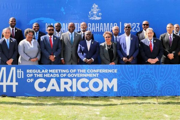 (front row, from left): Prime Minister of Belize, Hon John Briceño; Prime Minister of Barbados, Hon Mia Amor Mottley; President of Guyana, H.E. Mohamed Irfaan Ali; Prime Minister of Dominica, Hon Roosevelt Skerrit; Prime Minister of The Bahamas and Chairman of CARICOM, Hon Philip Davis; Secretary-General of CARICOM Dr Carla Barnett; Prime Minister of Trinidad and Tobago, Dr. Hon Keith Rowley; Prime Minister of St. Vincent and the Grenadines, Dr Hon Ralph Gonsalves; Prime Minister of Jamaica, Andrew Holness; Prime Minister of Saint Lucia, Hon Philip Pierre (Back row, from left): Premier of the British Virgin Islands, Hon Dr. Natalio Wheatley; Prime Minister of St Kitts and Nevis, Hon Dr Terrence Drew; Prime Minister of Grenada, Hon Dickon Mitchell; Prime Minister of Haiti, Hon Ariel Henry; Minister of Foreign Affairs of Suriname, Hon Albert Ramdin; Premier of the Turks and Caicos Islands, Hon Charles Misick; and Deputy Premier of Bermuda, Hon Walter H. Roban. The Forty-Fourth Regular Meeting of the Conference of Heads of Government of the Caribbean Community (CARICOM) was held from 15-17 February 2023. Chair of the Conference, Prime Minister of The Bahamas, the Rt Honourable Philip Davis presided over the proceedings.