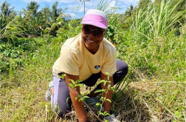 Managing Director of Republic Bank (EC) Limited, Michelle Palmer at the tree planting initiative under the Bank’s Power to Make a Difference (PMAD) programme.
