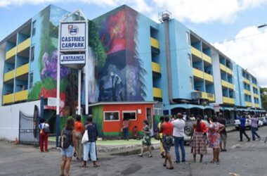 Alwyn St. Omer’s mural “illustrates symbols of Saint Lucia’s compellingly beautiful landscape and the people of her ancestral past…”