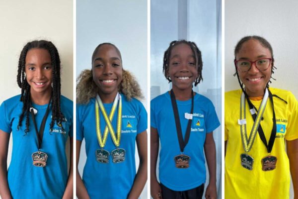 Team Saint Lucia’s young swimmers [L-R] Sapphire Parks, Courtney Paul, Tiago Nelson & Faith Lubrun