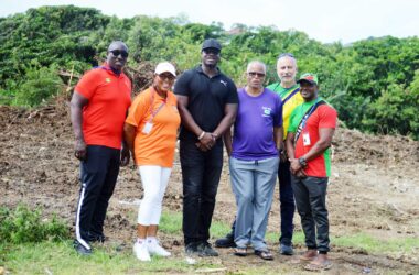 Sports Minister Kenson Casimir along with OECS Swimming Association representatives visit the site for the National Aquatic Centre