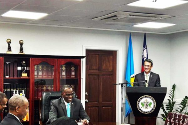 H.E. Peter Chia-Yen Chen, Taiwan’s Ambassador to Saint Lucia, makes brief remarks during the official handover ceremony held in the Cabinet Room on Monday, January 22, 2024.