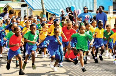 Dennery Infant School young athletes in competitive mode