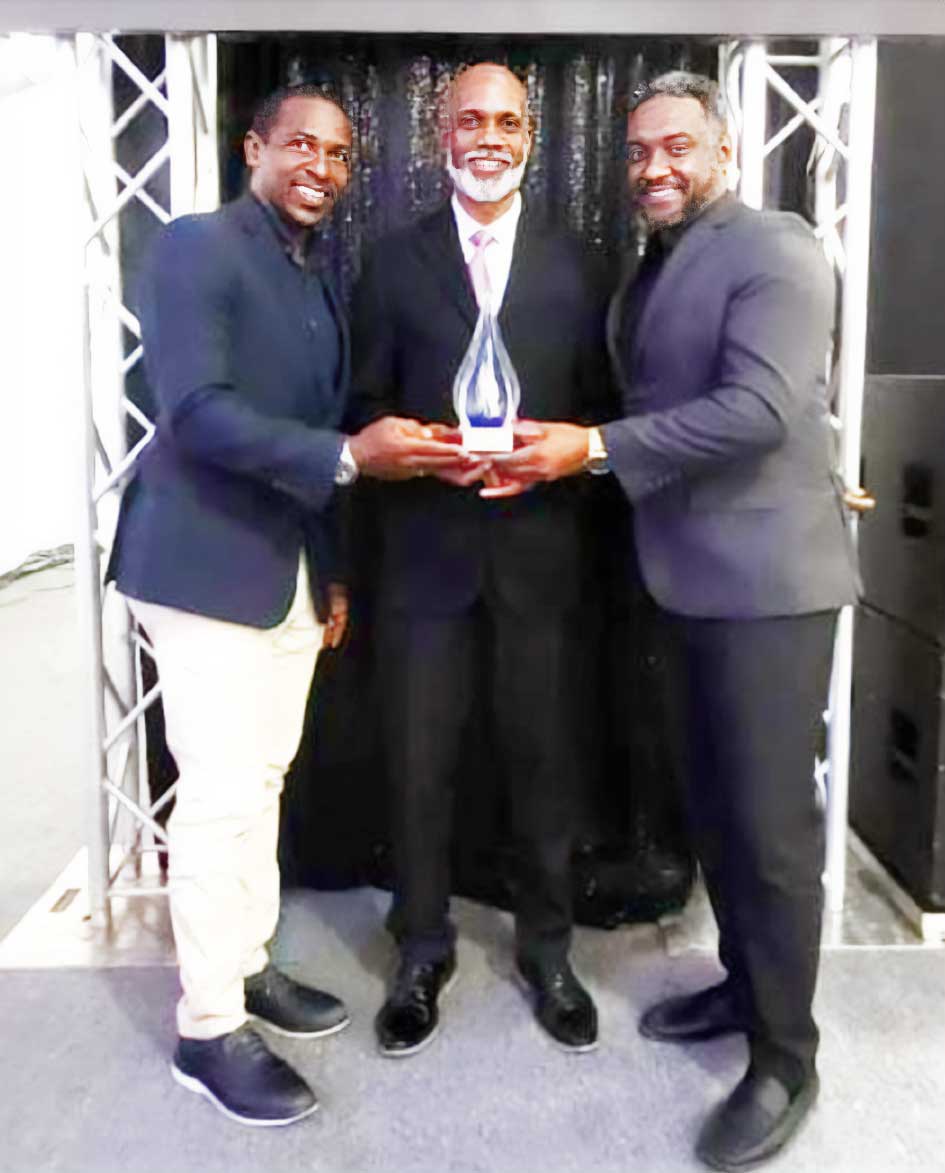 (L to R) Chairman of St Lucia Motor Sports Association (SLMSA) Mr. Terroll Compton, Awardee Mr. Brian Evans and Alternative Sports Officer Mr. Craig Gustave