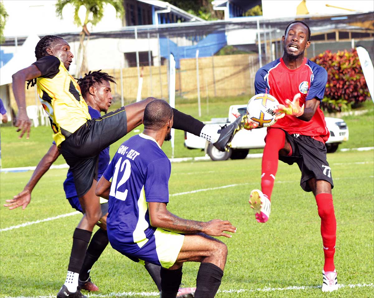 Action in the opening round of the SPFL, Tier 1 between Gros Islet and La Clery
